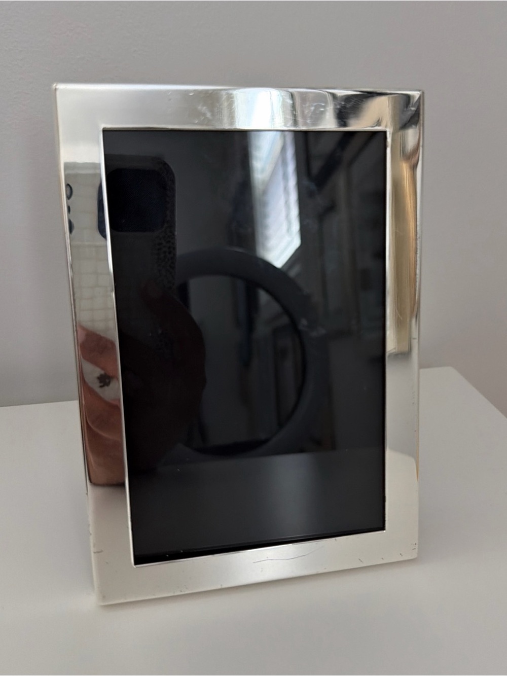 Pottery Barn Silver Tone Standing Photo Frame 4”x6” Photo
